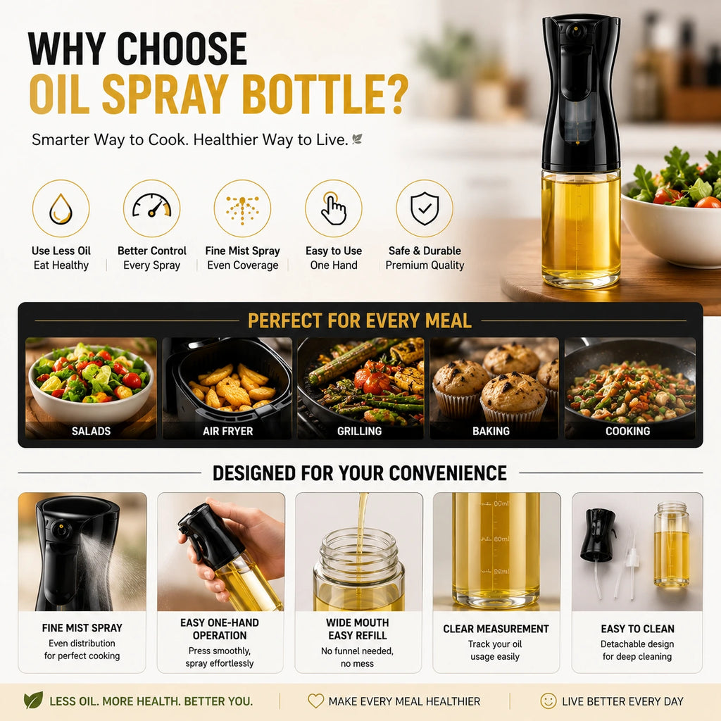 200ml oil Spray Bottle For Healthy Cooking + FREE Indian Low-oil Recipe Book