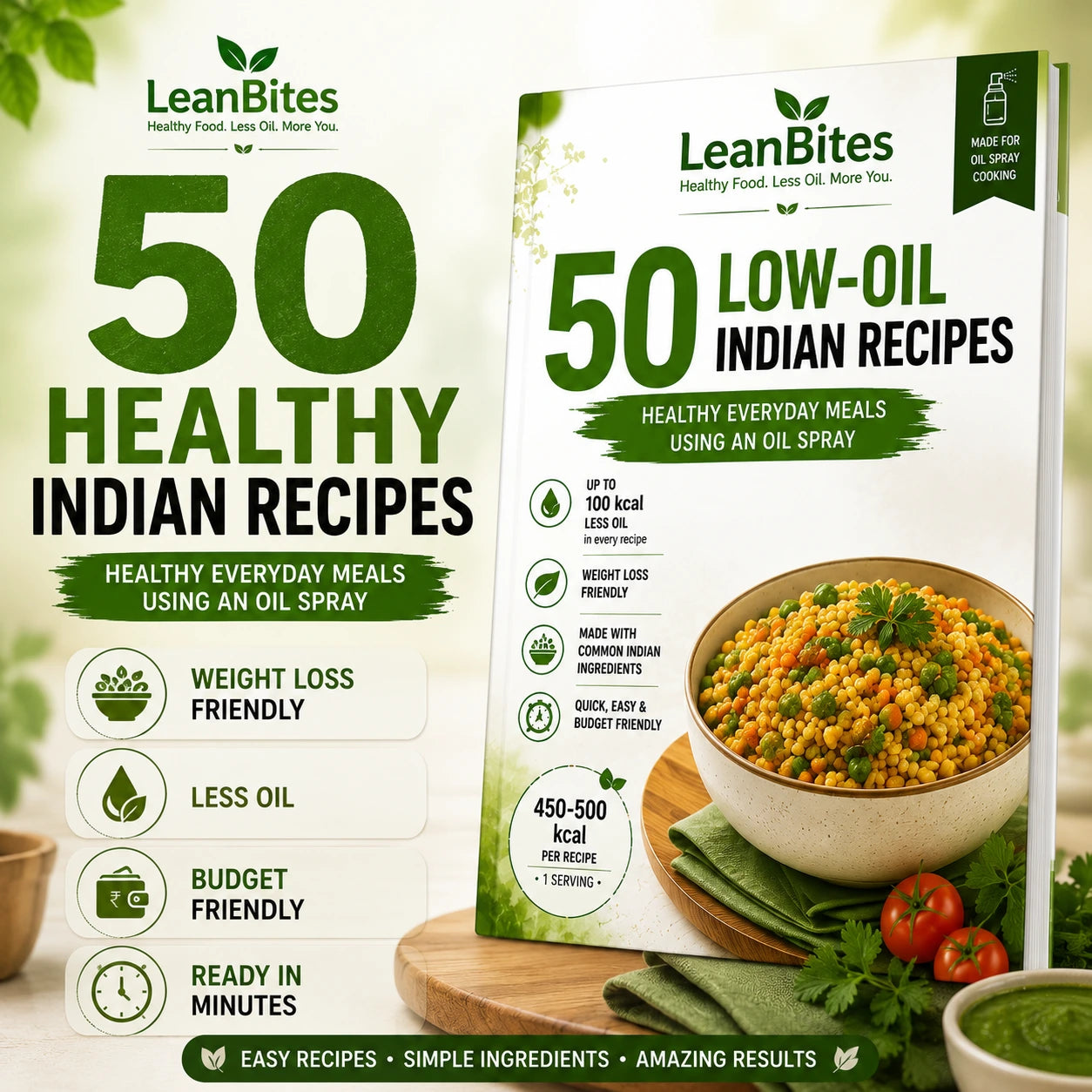 200ml oil Spray Bottle For Healthy Cooking + FREE Indian Low-oil Recipe Book