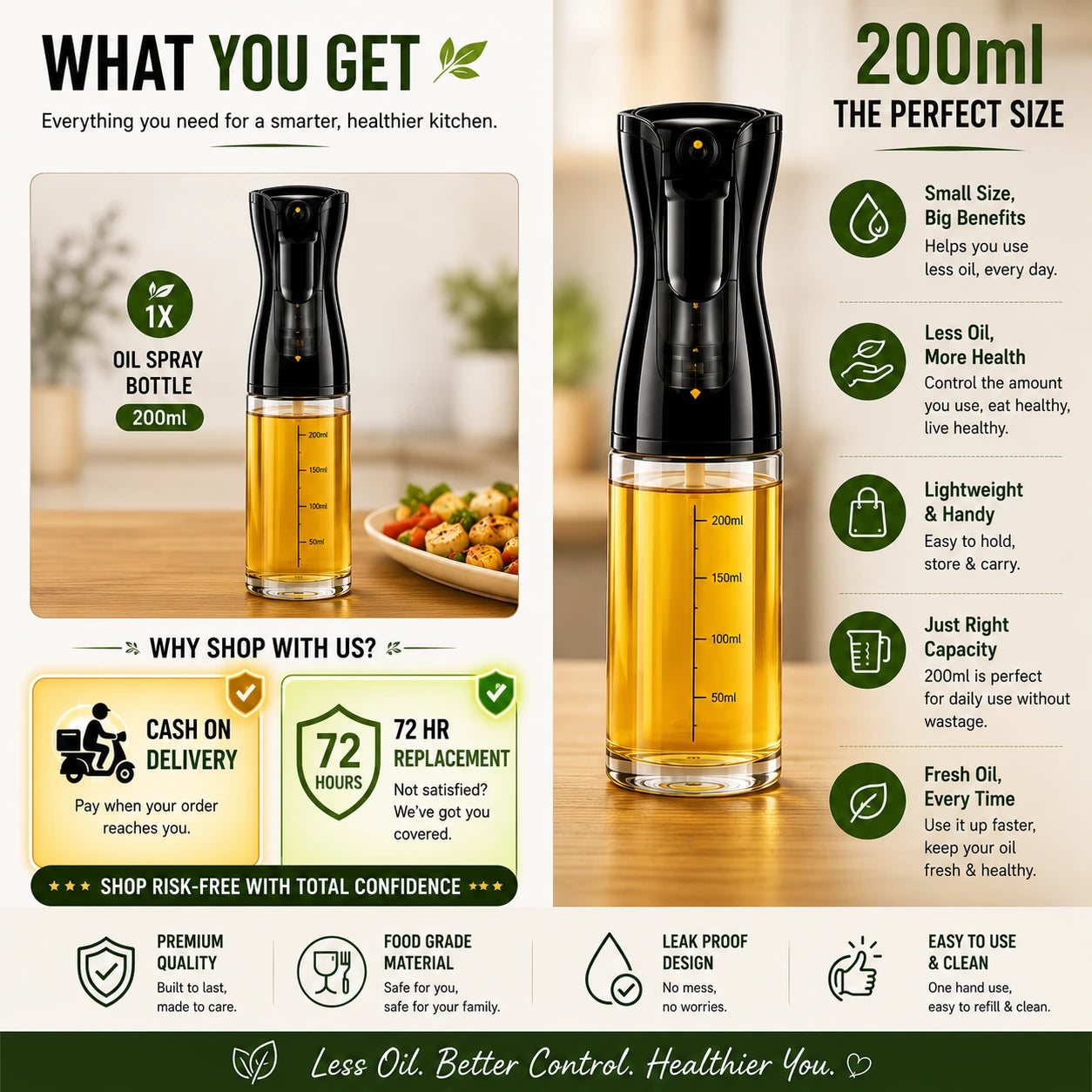 200ml oil Spray Bottle For Healthy Cooking + FREE Indian Low-oil Recipe Book